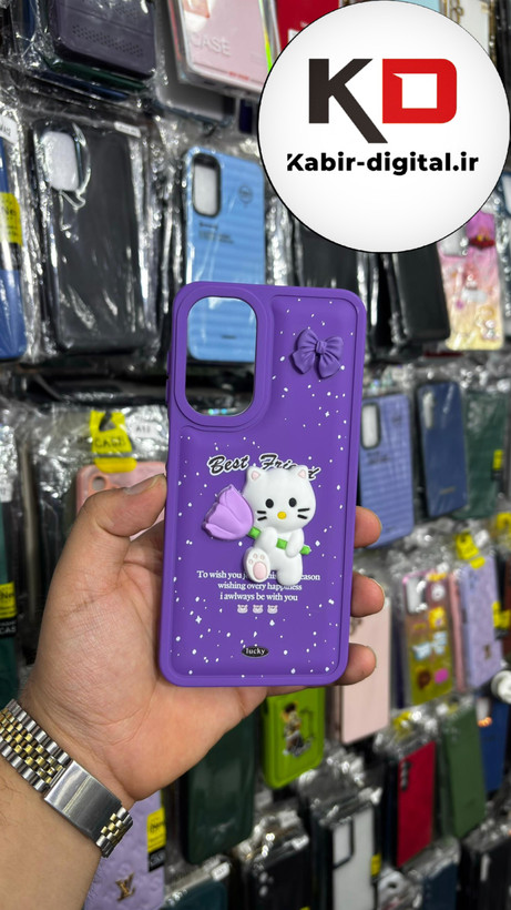 قاب گوشی Galaxy A26/A16سامسونگ طرح سیلیکونی Solid عروسکی برجسته محافظ لنزدار طرح خرس تدی بنفش