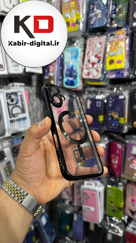 قاب گوشی iPhone 16 آیفون الکترواستاتیک اورجینال مگ سیف محافظ لنز دار گلسی مشکی