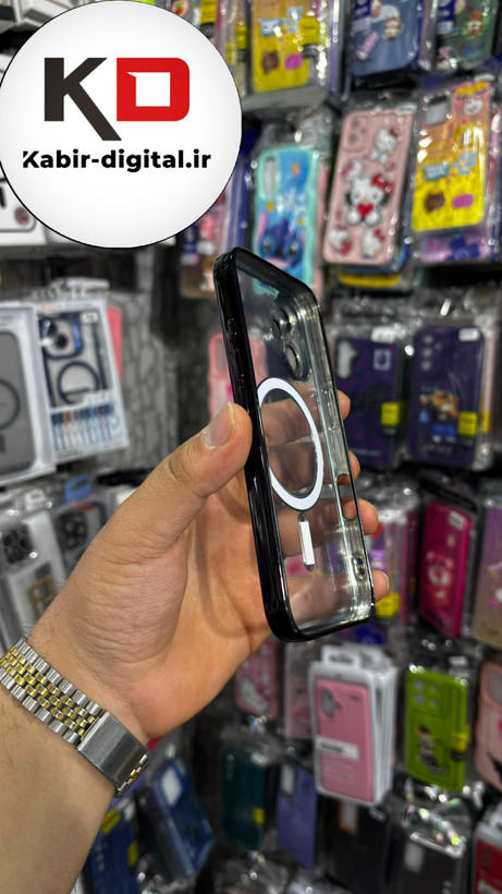 قاب گوشی iPhone 16 آیفون الکترواستاتیک اورجینال مگ سیف محافظ لنز دار گلسی مشکی