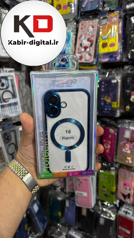 قاب گوشی iPhone 16 آیفون الکترواستاتیک اورجینال مگ سیف محافظ لنز دار گلسی آبی