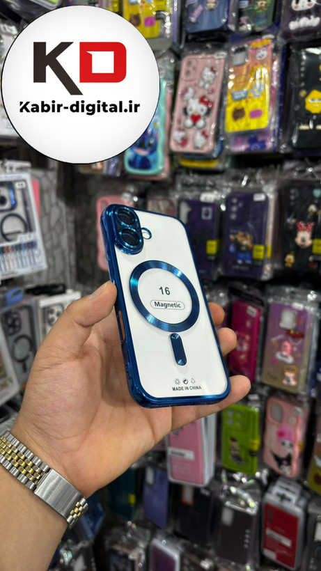 قاب گوشی iPhone 16 آیفون الکترواستاتیک اورجینال مگ سیف محافظ لنز دار گلسی آبی