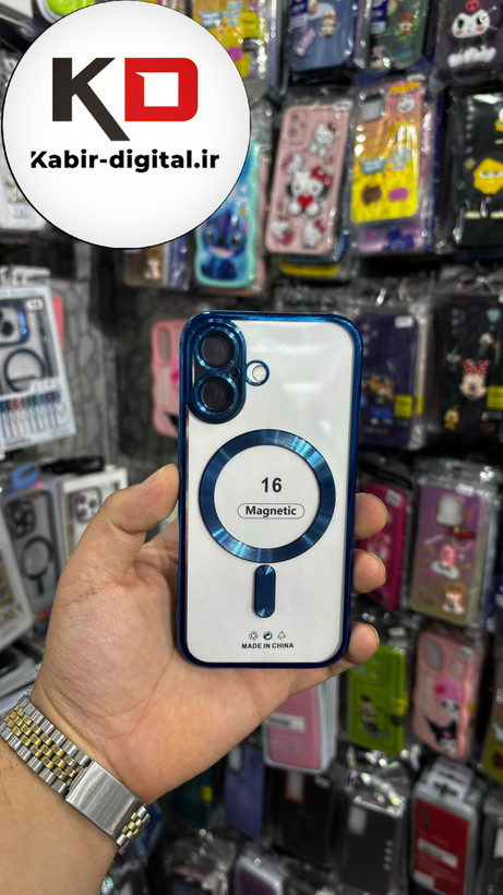 قاب گوشی iPhone 16 آیفون الکترواستاتیک اورجینال مگ سیف محافظ لنز دار گلسی آبی