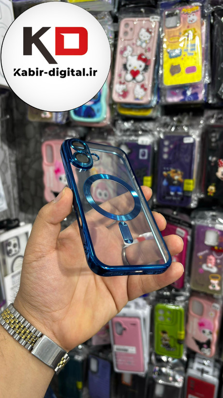 قاب گوشی iPhone 16 آیفون الکترواستاتیک اورجینال مگ سیف محافظ لنز دار گلسی آبی