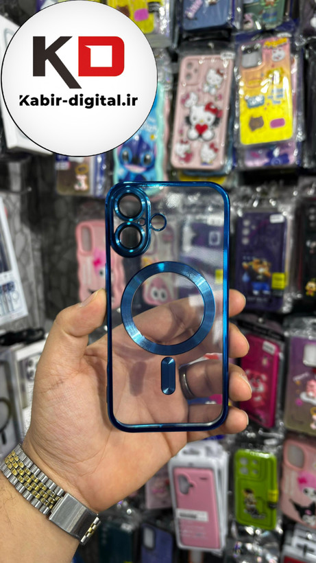 قاب گوشی iPhone 16 آیفون الکترواستاتیک اورجینال مگ سیف محافظ لنز دار گلسی آبی
