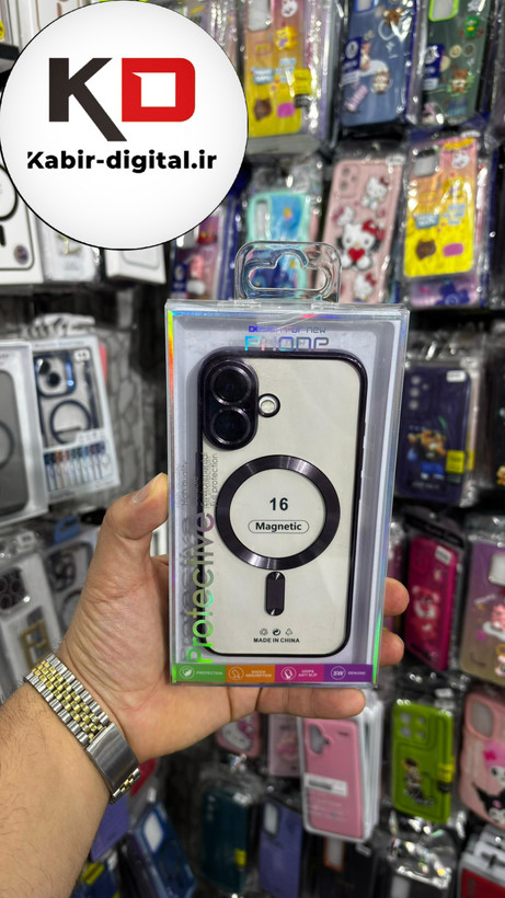قاب گوشی iPhone 16 آیفون الکترواستاتیک اورجینال مگ سیف محافظ لنز دار گلسی بنفش