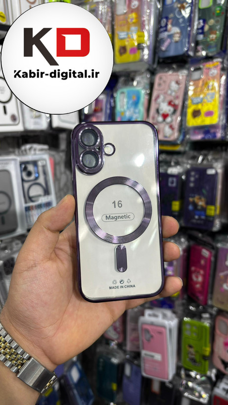 قاب گوشی iPhone 16 آیفون الکترواستاتیک اورجینال مگ سیف محافظ لنز دار گلسی بنفش