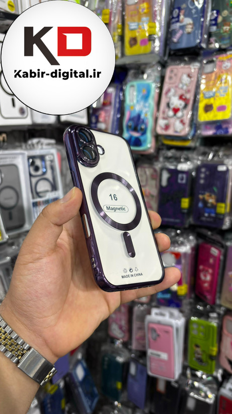 قاب گوشی iPhone 16 آیفون الکترواستاتیک اورجینال مگ سیف محافظ لنز دار گلسی بنفش