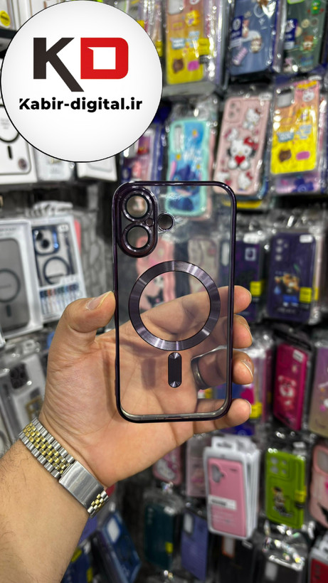 قاب گوشی iPhone 16 آیفون الکترواستاتیک اورجینال مگ سیف محافظ لنز دار گلسی بنفش