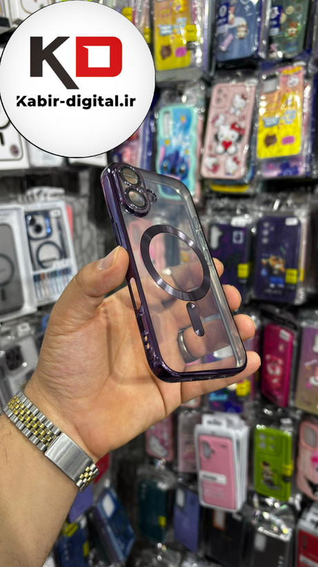 قاب گوشی iPhone 16 آیفون الکترواستاتیک اورجینال مگ سیف محافظ لنز دار گلسی بنفش