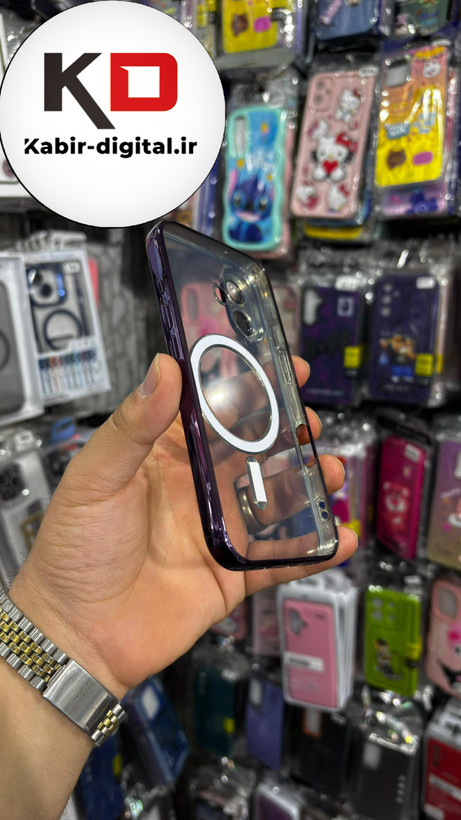 قاب گوشی iPhone 16 آیفون الکترواستاتیک اورجینال مگ سیف محافظ لنز دار گلسی بنفش