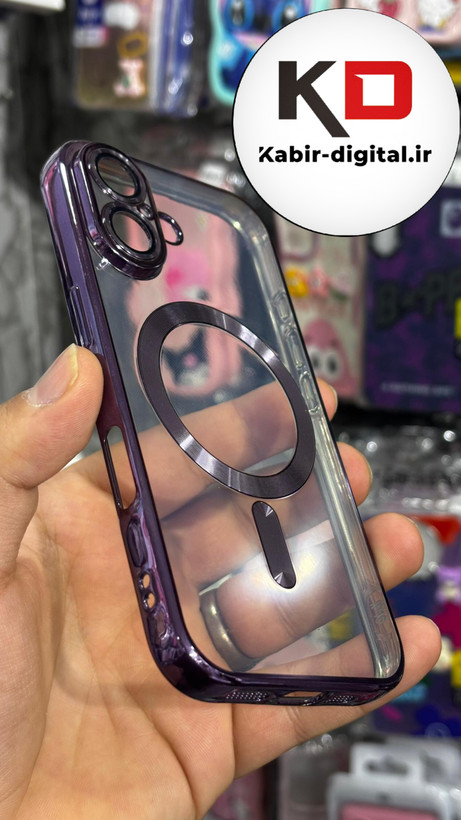 قاب گوشی iPhone 16 آیفون الکترواستاتیک اورجینال مگ سیف محافظ لنز دار گلسی بنفش