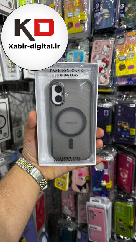 قاب گوشی iPhone 16 آیفون اورجینال مگ سیف Space Mag safe پشت مات طرح موج - خاکستری