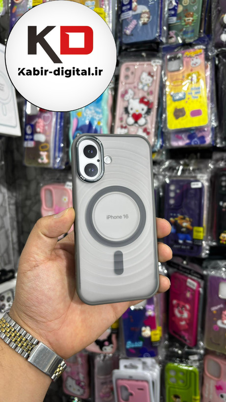 قاب گوشی iPhone 16 آیفون اورجینال مگ سیف Space Mag safe پشت مات طرح موج - خاکستری
