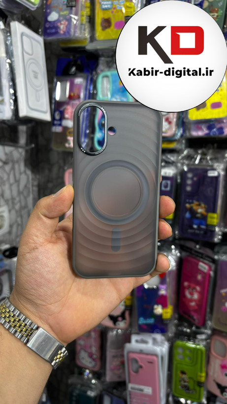 قاب گوشی iPhone 16 آیفون اورجینال مگ سیف Space Mag safe پشت مات طرح موج - خاکستری