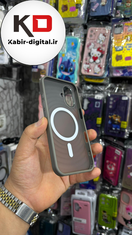 قاب گوشی iPhone 16 آیفون اورجینال مگ سیف Space Mag safe پشت مات طرح موج - خاکستری