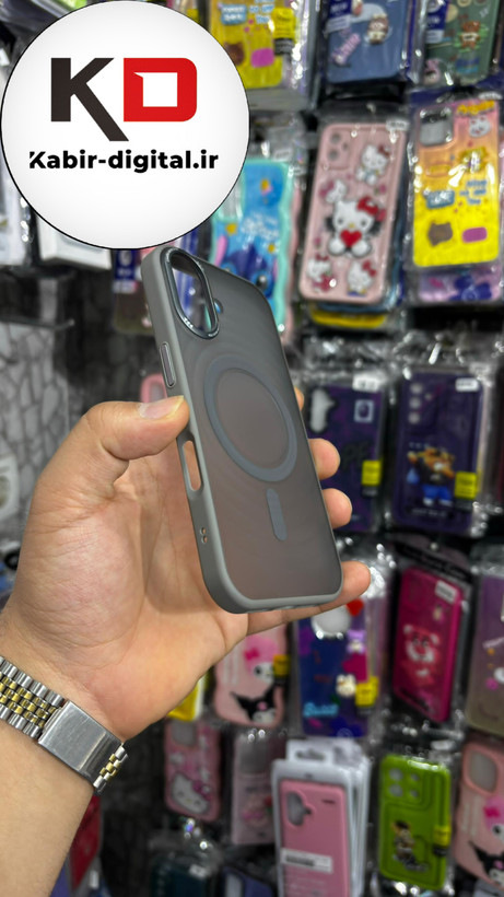 قاب گوشی iPhone 16 آیفون اورجینال مگ سیف Space Mag safe پشت مات طرح موج - خاکستری