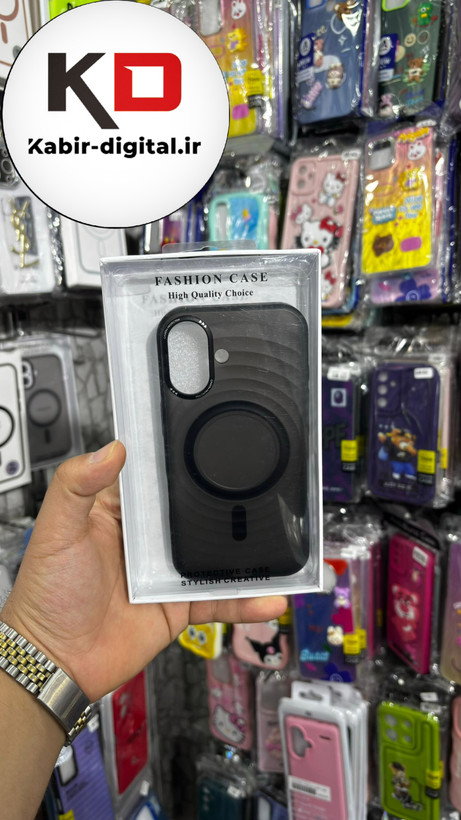 قاب گوشی iPhone 16 آیفون اورجینال مگ سیف Space Mag safe پشت مات طرح موج - مشکی