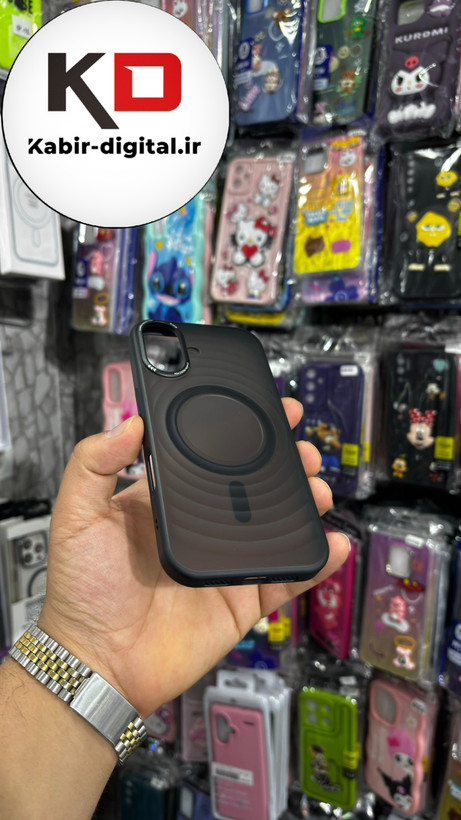قاب گوشی iPhone 16 آیفون اورجینال مگ سیف Space Mag safe پشت مات طرح موج - مشکی