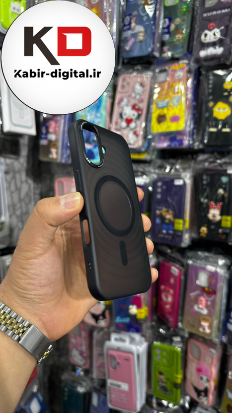 قاب گوشی iPhone 16 آیفون اورجینال مگ سیف Space Mag safe پشت مات طرح موج - مشکی