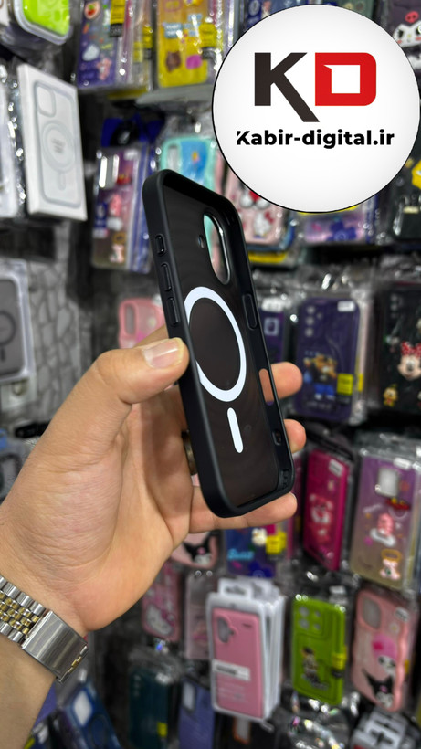 قاب گوشی iPhone 16 آیفون اورجینال مگ سیف Space Mag safe پشت مات طرح موج - مشکی