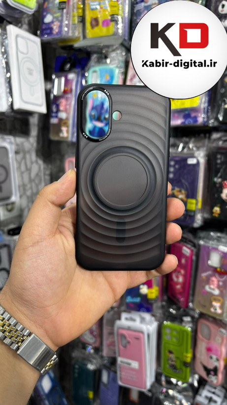 قاب گوشی iPhone 16 آیفون اورجینال مگ سیف Space Mag safe پشت مات طرح موج - مشکی