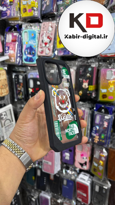قاب گوشی iPhone 14pro max آیفون شفاف اورجینال LINOVEO فانتزی چند ضلعی طرح خرس مشکی