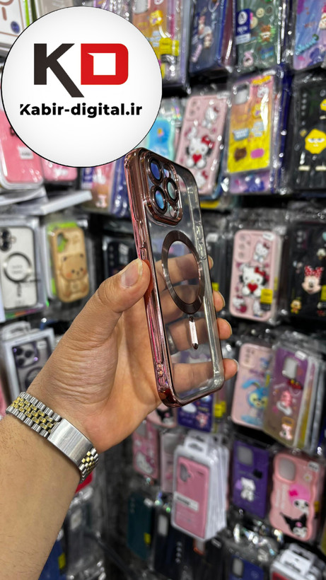 قاب گوشی iPhone 14 Pro Max آیفون Magsafe مگ سیف اورجینال شفاف محافظ لنزدار گلسی رزگلد