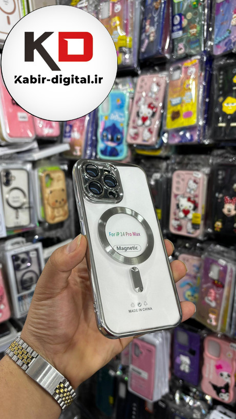 قاب گوشی iPhone 14 Pro Max آیفون Magsafe مگ سیف اورجینال شفاف محافظ لنزدار گلسی نقره ایی