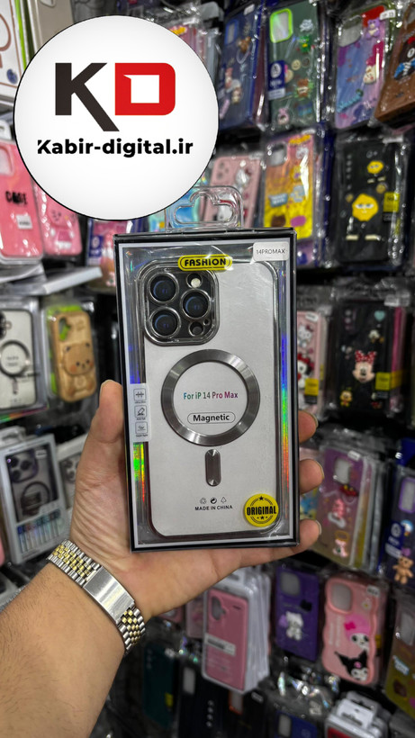 قاب گوشی iPhone 14 Pro Max آیفون Magsafe مگ سیف اورجینال شفاف محافظ لنزدار گلسی نقره ایی