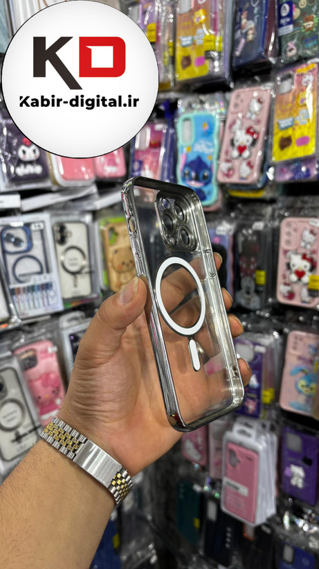 قاب گوشی iPhone 14 Pro Max آیفون Magsafe مگ سیف اورجینال شفاف محافظ لنزدار گلسی نقره ایی