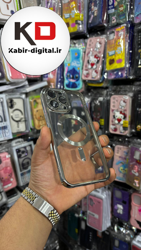 قاب گوشی iPhone 14 Pro Max آیفون Magsafe مگ سیف اورجینال شفاف محافظ لنزدار گلسی نقره ایی
