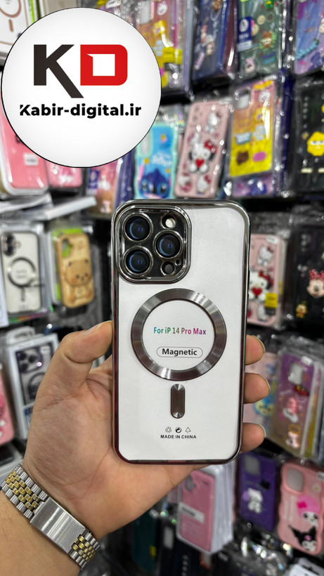 قاب گوشی iPhone 14 Pro Max آیفون Magsafe مگ سیف اورجینال شفاف محافظ لنزدار گلسی نقره ایی