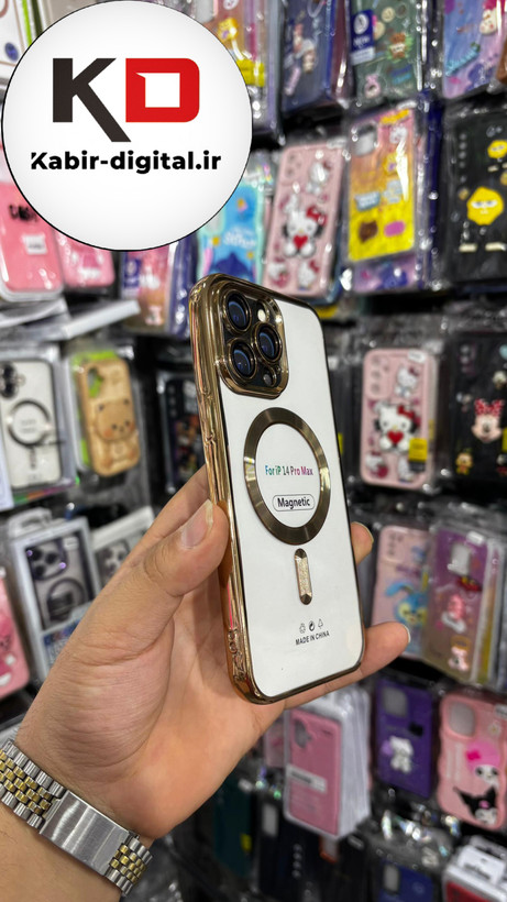 قاب گوشی iPhone 14 Pro Max آیفون Magsafe مگ سیف اورجینال شفاف محافظ لنزدار گلسی طلایی