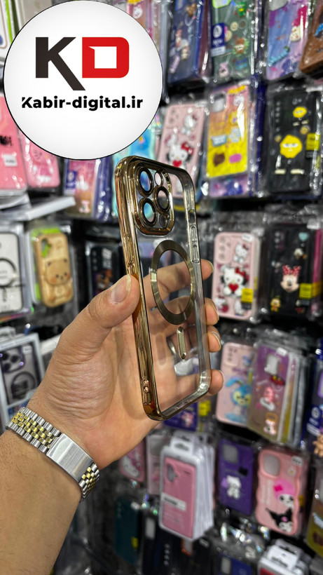 قاب گوشی iPhone 14 Pro Max آیفون Magsafe مگ سیف اورجینال شفاف محافظ لنزدار گلسی طلایی