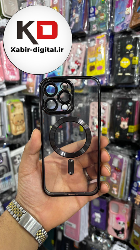 قاب گوشی iPhone 14 Pro Max آیفون Magsafe مگ سیف اورجینال شفاف محافظ لنزدار گلسی مشکی