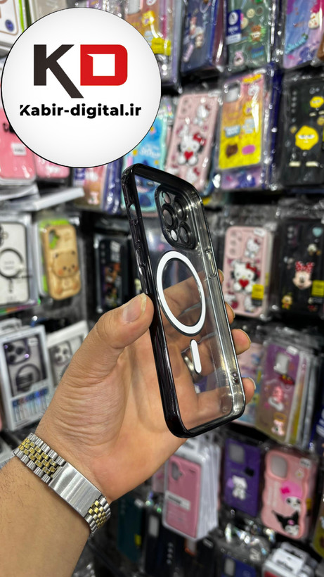 قاب گوشی iPhone 14 Pro Max آیفون Magsafe مگ سیف اورجینال شفاف محافظ لنزدار گلسی مشکی