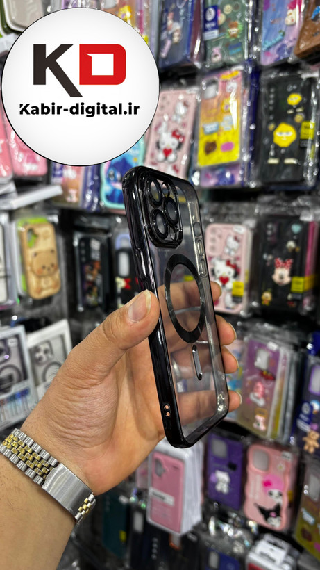 قاب گوشی iPhone 14 Pro Max آیفون Magsafe مگ سیف اورجینال شفاف محافظ لنزدار گلسی مشکی