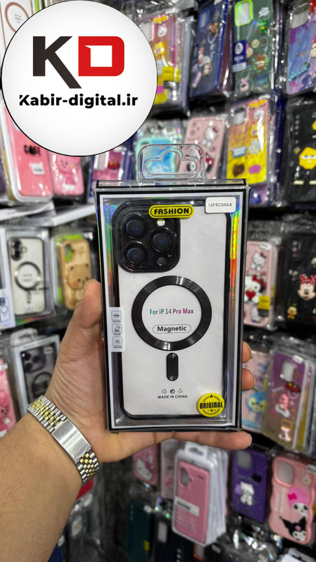 قاب گوشی iPhone 14 Pro Max آیفون Magsafe مگ سیف اورجینال شفاف محافظ لنزدار گلسی مشکی