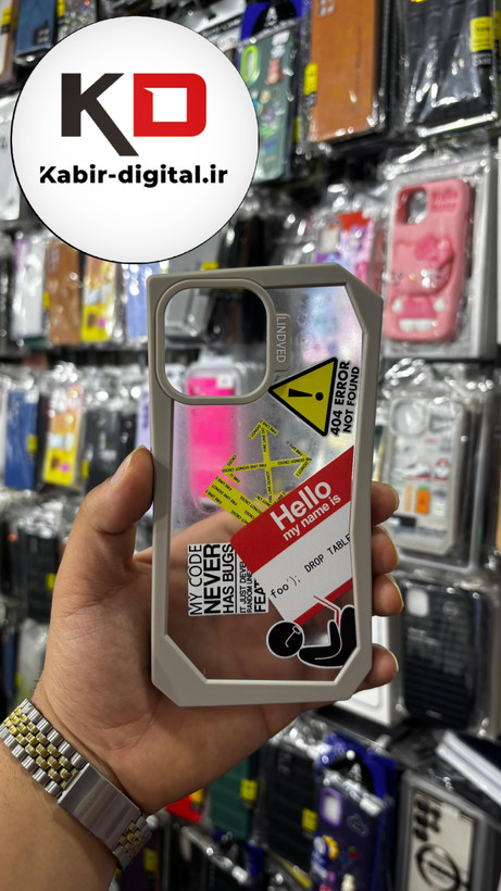 قاب گوشی iPhone 13 pro max آیفون شفاف اورجینال LINOVEO فانتزی چند ضلعی طوسی