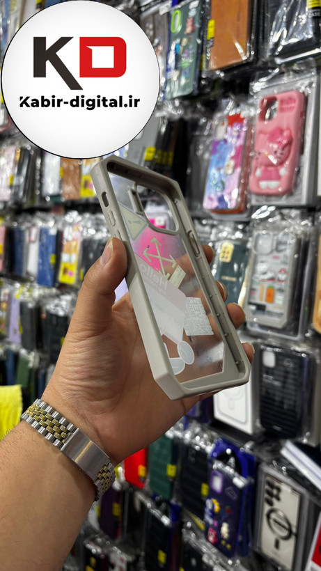 قاب گوشی iPhone 13 pro max آیفون شفاف اورجینال LINOVEO فانتزی چند ضلعی طوسی