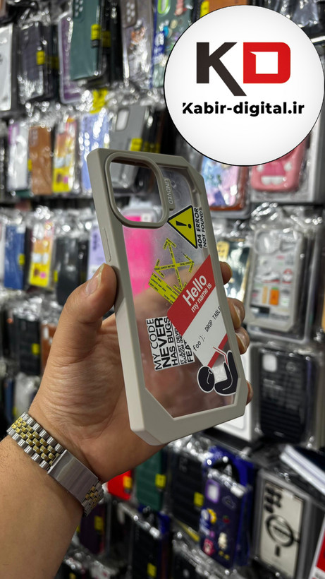 قاب گوشی iPhone 13 pro max آیفون شفاف اورجینال LINOVEO فانتزی چند ضلعی طوسی