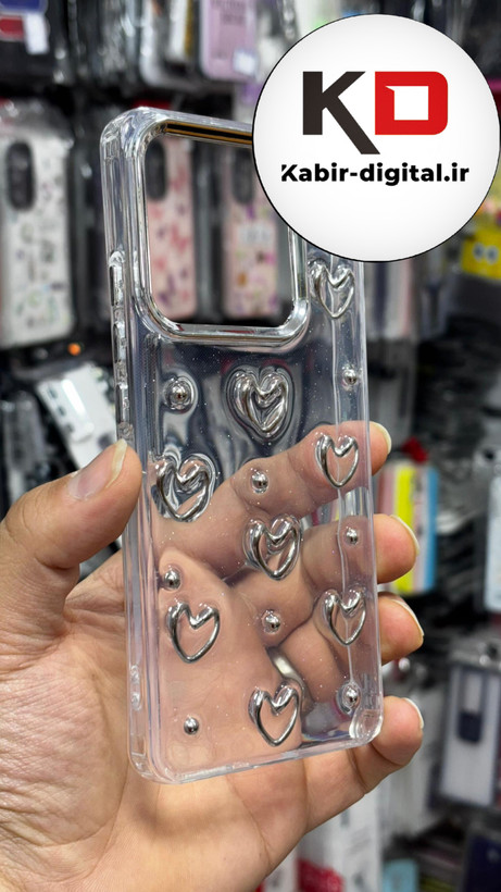 قاب گوشیRedmi Note 14 4G طرح اکلیلی رزینی پشت طلق شفاف لاکچری قلب دور محافظ متال