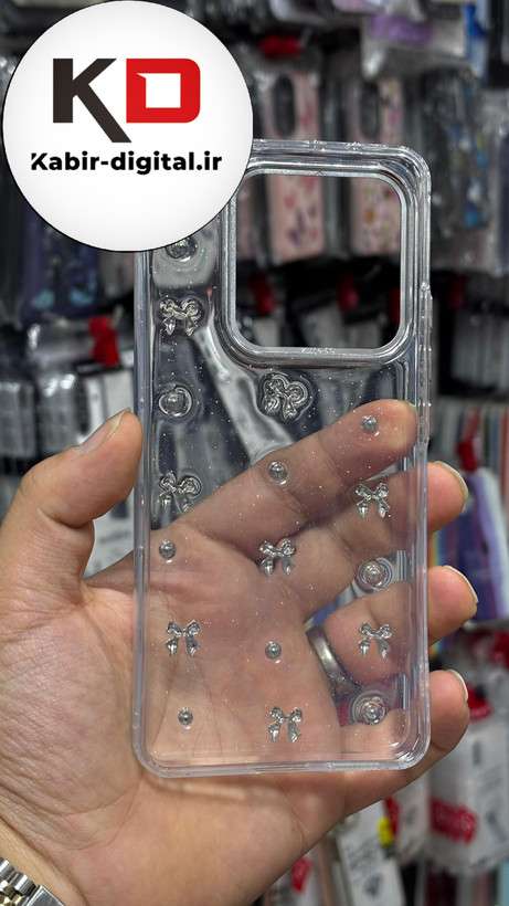قاب گوشیRedmi Note 14 4G طرح اکلیلی رزینی پشت طلق شفاف لاکچری پاپیونی