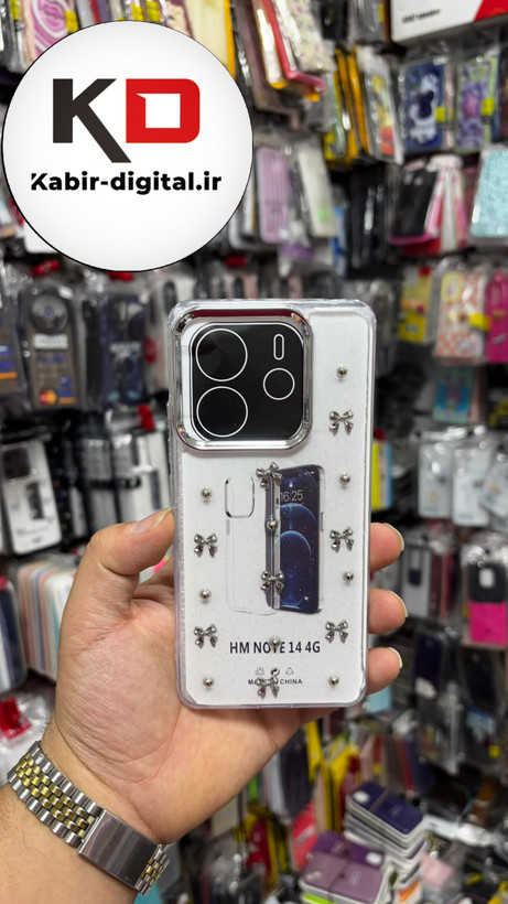 قاب گوشیRedmi Note 14 4G طرح اکلیلی رزینی پشت طلق شفاف لاکچری پاپیونی
