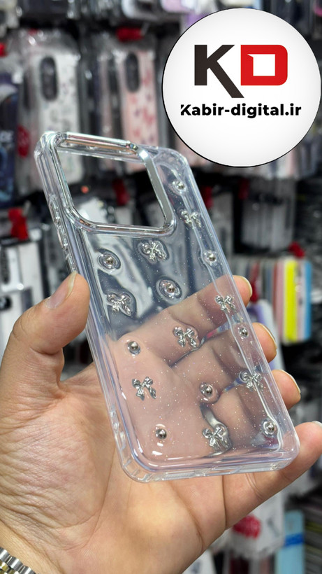 قاب گوشیRedmi Note 14 4G طرح اکلیلی رزینی پشت طلق شفاف لاکچری پاپیونی
