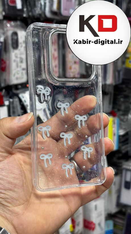 قاب گوشیRedmi Note14 4G طرح اکلیلی رزینی پشت طلق شفاف لاکچری پاپیونی کرومی دور محافظ متال