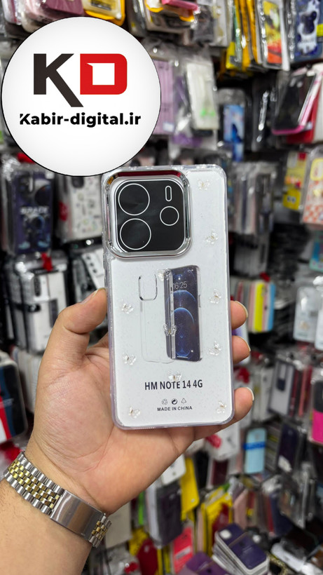 قاب گوشیRedmi Note 14 4G طرح اکلیلی رزینی پشت طلق شفاف لاکچری پرونه ایی دور محافظ متال