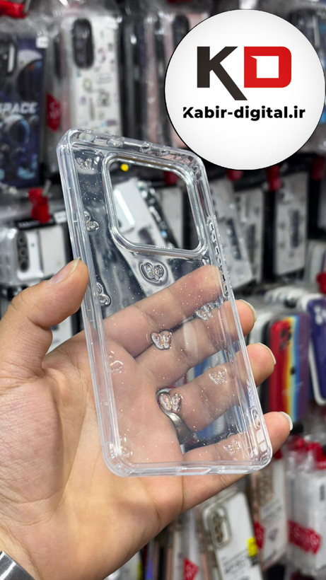قاب گوشیRedmi Note 14 4G طرح اکلیلی رزینی پشت طلق شفاف لاکچری پرونه ایی دور محافظ متال