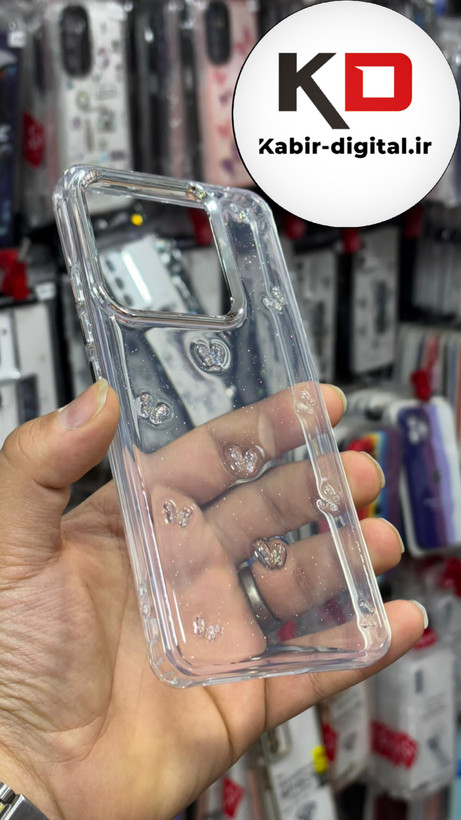 قاب گوشیRedmi Note 14 4G طرح اکلیلی رزینی پشت طلق شفاف لاکچری پرونه ایی دور محافظ متال