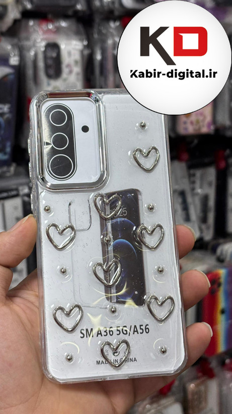 قاب گوشی Galaxy A36/A56 سامسونگ طرح اکلیلی رزینی پشت طلق شفاف لاکچری قلبی دور محافظ متال